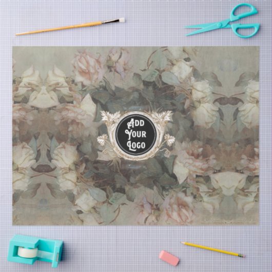 フローラピンクローズ印象主義金ゴールドロゴビジネス 薄葉紙 (クラフト)