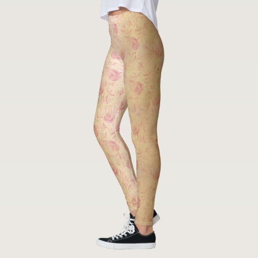 フローラピンクローズ金ゴールドきらめく レギンス (左)