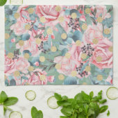 フローラピンクローズ金ゴールド水玉模様ヴィンテージグリーンブルー キッチンタオル (折り畳み)