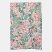 フローラピンクローズ金ゴールド水玉模様ヴィンテージグリーンブルー キッチンタオル (縦)