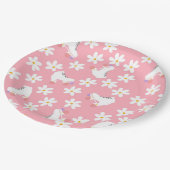 フローラピンクローラースケートスケートで滑る誕生日 ペーパープレート (アングル)