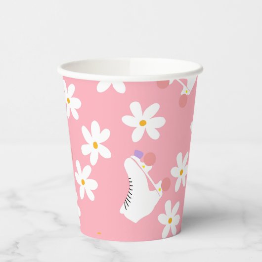 フローラピンクローラースケートスケートで滑る誕生日 紙コップ (左)