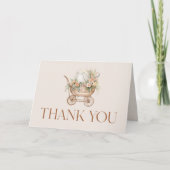 フローラピンクヴィンテージベビーキャリッジベビーシャワー サンキューカード (正面)