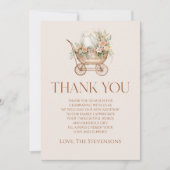 フローラピンクヴィンテージベビーキャリッジベビーシャワー サンキューカード (正面)
