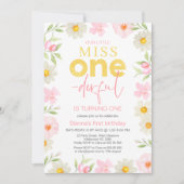 フローラピンク恋しく思フォトオネダーフル1歳の誕生日 招待状 (正面)