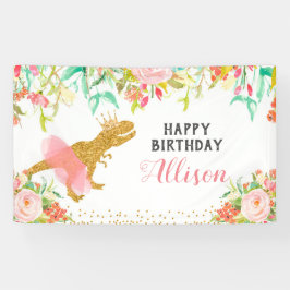 フローラピンク恐竜誕生日バナー 横断幕