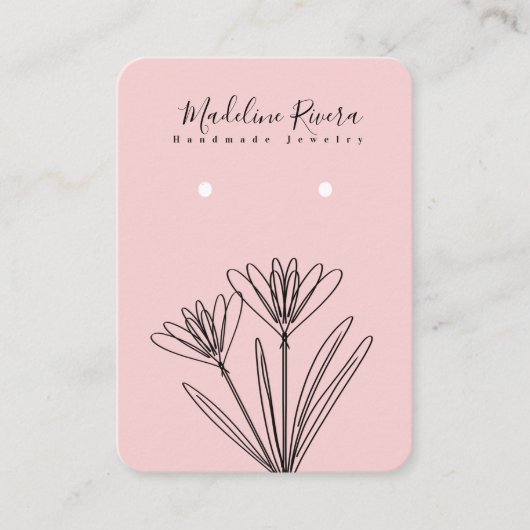フローラピンク手作りイヤリングディスプレイカード コーリングカード (正面)