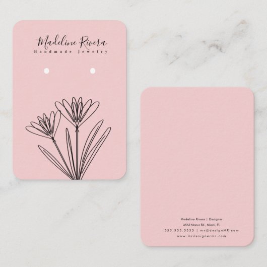 フローラピンク手作りイヤリングディスプレイカード コーリングカード (正面/裏面)