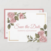 フローラピンク日付を保存Peony結婚の婚約 案内ポストカード (正面/裏面)