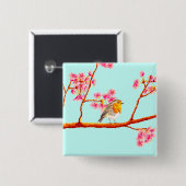 フローラピンク春ロビンバード 缶バッジ (正面&裏面)