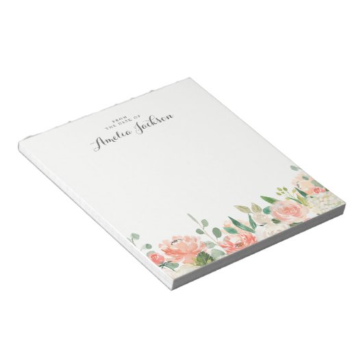 フローラピンク桃パーソナライズされた文具 ノートパッド (アングル)