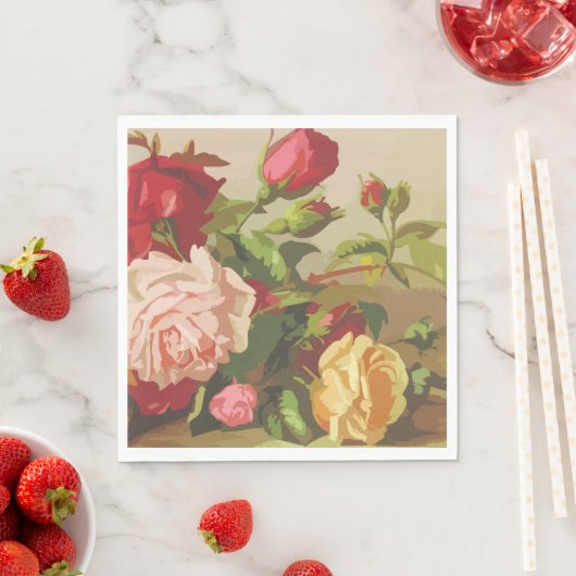 フローラピンク水色トレンドバラデイジー スタンダードランチョンナプキン (インサイチュ)