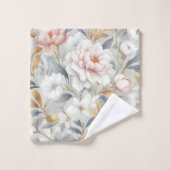 フローラピンク灰色金ゴールド エレガント バスタオルセット (ウォッシュタオル)