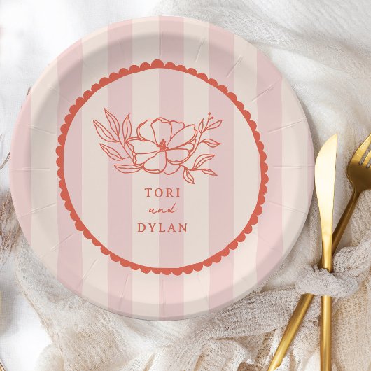 フローラピンク熱帯ストライプ性結婚 ペーパープレート