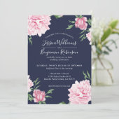 フローラピンク牡丹とネイビー背結婚景 招待状 (スタンド正面)