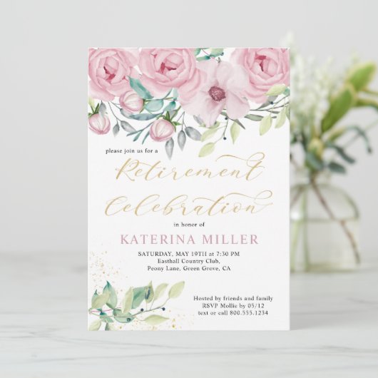 フローラピンク牡丹と金ゴールド書除き 招待状 (スタンド正面)