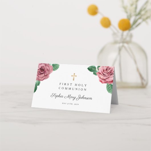 フローラピンク牡丹の宗教第1聖餐式 プレイスカード (裏面)