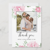 フローラピンク牡丹の植物写真エレガント サンキューカード (正面)