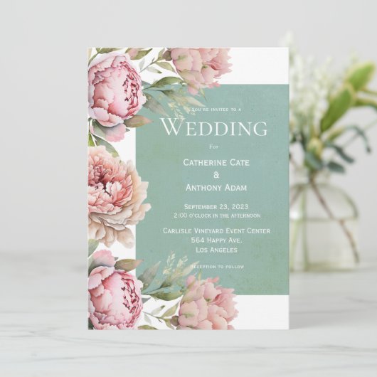フローラピンク牡丹の水の色結婚の 招待状 (スタンド正面)