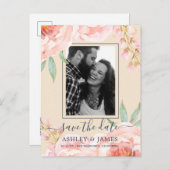 フローラピンク牡丹の水色日付を保存 案内ポストカード (正面/裏面)