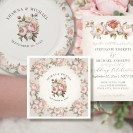 フローラピンク牡丹ウォーターカラーエレガントな結婚式 スタンダードカクテルナプキン