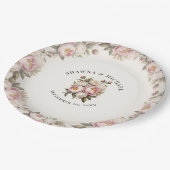 フローラピンク牡丹ウォーターカラーエレガントな結婚式 ペーパープレート (アングル)