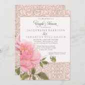 フローラピンク牡丹カップルエレガントシャワー 招待状 (正面/裏面)