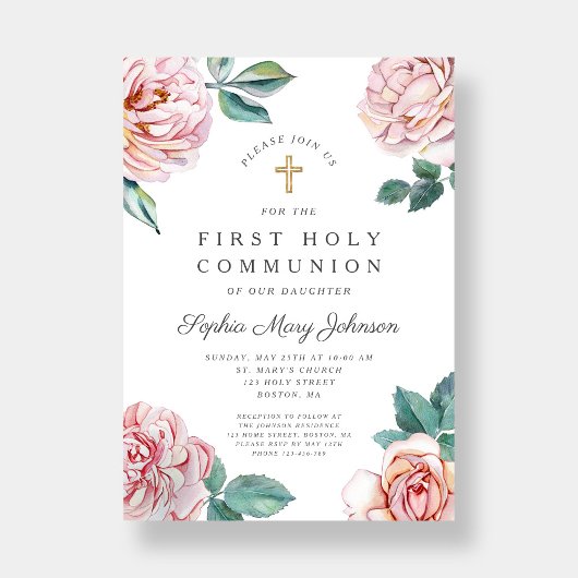 フローラピンク牡丹ガール宗教第1聖餐式 招待状