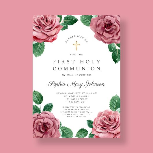 フローラピンク牡丹ガール宗教第1聖餐式 招待状