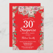 フローラピンク牡丹サプライズ30thバースデーレッド 招待状 (正面/裏面)