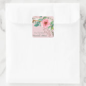 フローラピンク牡丹フェザーデザイン蔵書票 スクエアシール (バッグ)