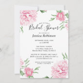 フローラピンク牡丹ホワイト背景ブライダルシャワー 招待状 (正面)