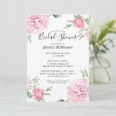 フローラピンク牡丹ホワイト背景ブライダルシャワー 招待状 (スタンド正面)