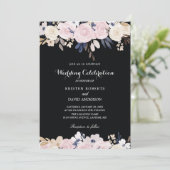フローラピンク白と黒の結婚式招待状 招待状 (スタンド正面)