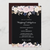 フローラピンク白と黒の結婚式招待状 招待状 (正面/裏面)