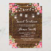 フローラピンク素朴スイーツ16誕生日カード 招待状 (正面/裏面)