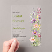 フローラピンク紫澄んブライダルシャワー アクリル招待状 (インサイチュ (ポータブル))