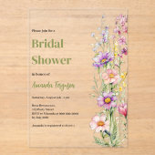 フローラピンク紫澄んブライダルシャワー アクリル招待状 (正面)