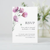 フローラピンク紫色の水彩花束結婚式RSVP 出欠カード (スタンド正面)