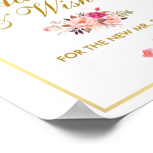 フローラピンク結婚金ゴールドのアドバイスと願い ポスター (角)