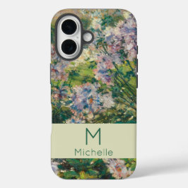 フローラピンク緑と白の花名モノグラム iPhone 16ケース