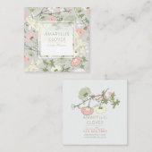 フローラピンク緑のグレーパターン スクエア名刺 (正面/裏面)