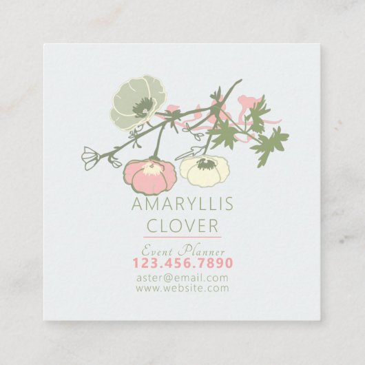 フローラピンク緑のグレーパターン スクエア名刺 (裏面)