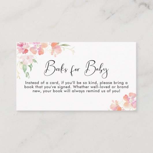 フローラピンク色の赤ちゃんシャワー用カラーブック エンクロージャーカード (正面)