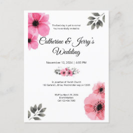 フローラピンク色結婚のはがき ポストカード