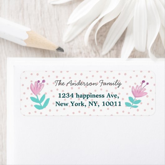フローラピンク花水玉模様白差出人住所 ラベル (インサイチュ)