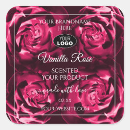 フローラピンク製品ラベルバラ花ロゴ付き スクエアシール