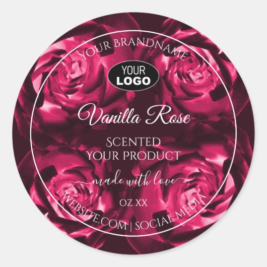 フローラピンク製品ラベルバラ花ロゴ付き ラウンドシール (正面)