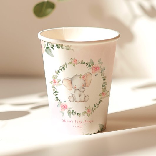 フローラピンク象の小さなピーナッツの赤ちゃんシャワー 紙コップ