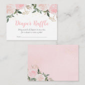 フローラピンク赤ちゃんシャワーおむつラッフル エンクロージャーカード (正面/裏面)